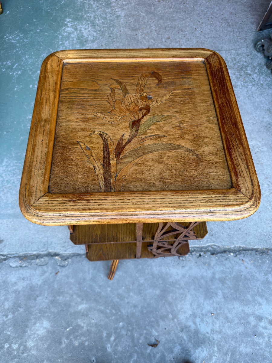 Art Nouveau-era Carved Oak Rotating Bookcase, Circa 1900-photo-6