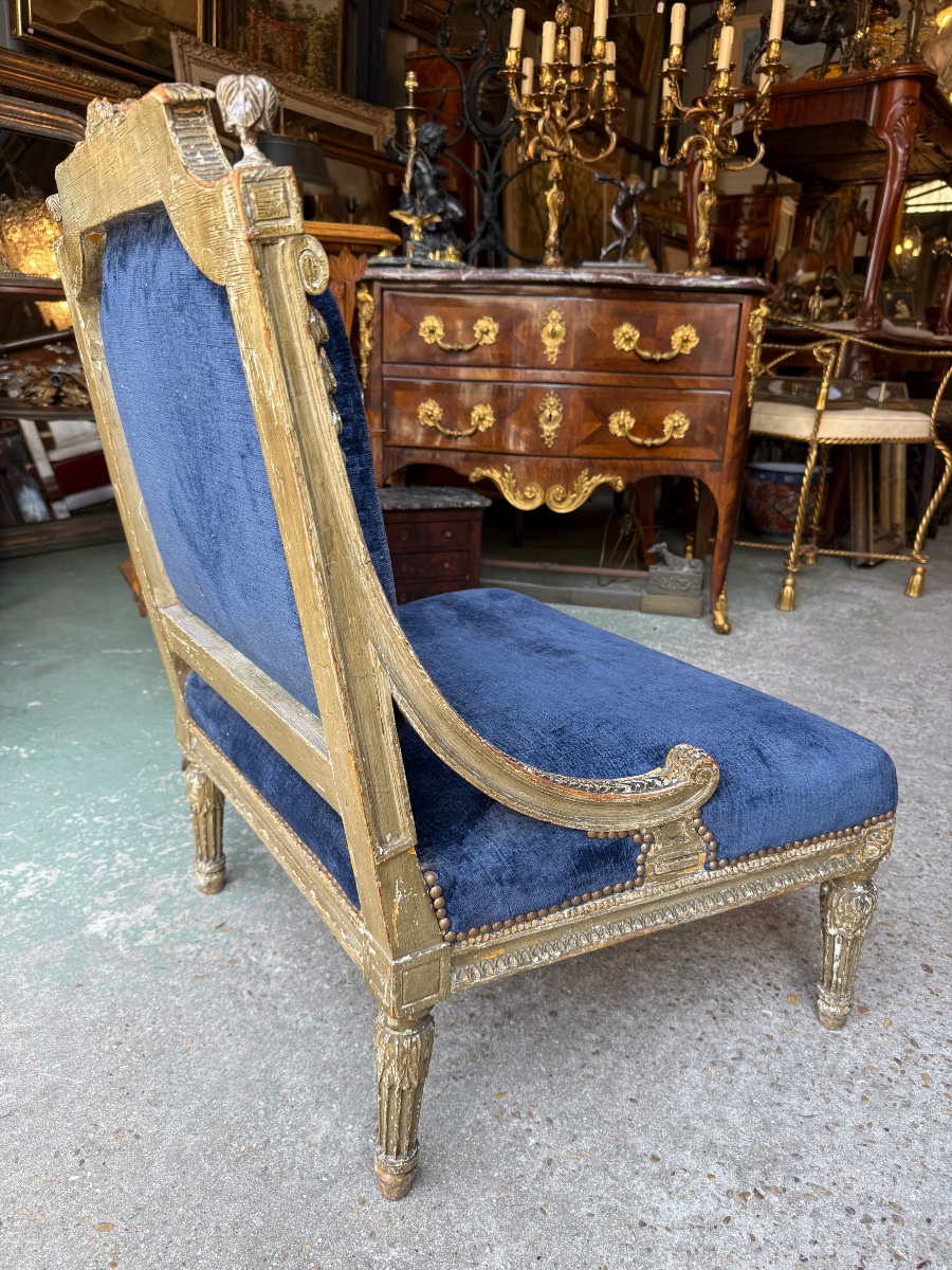 Chauffeuse de style Louis XVI laquée, époque Napoléon III -photo-3