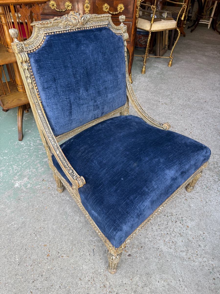 Chauffeuse de style Louis XVI laquée, époque Napoléon III -photo-6