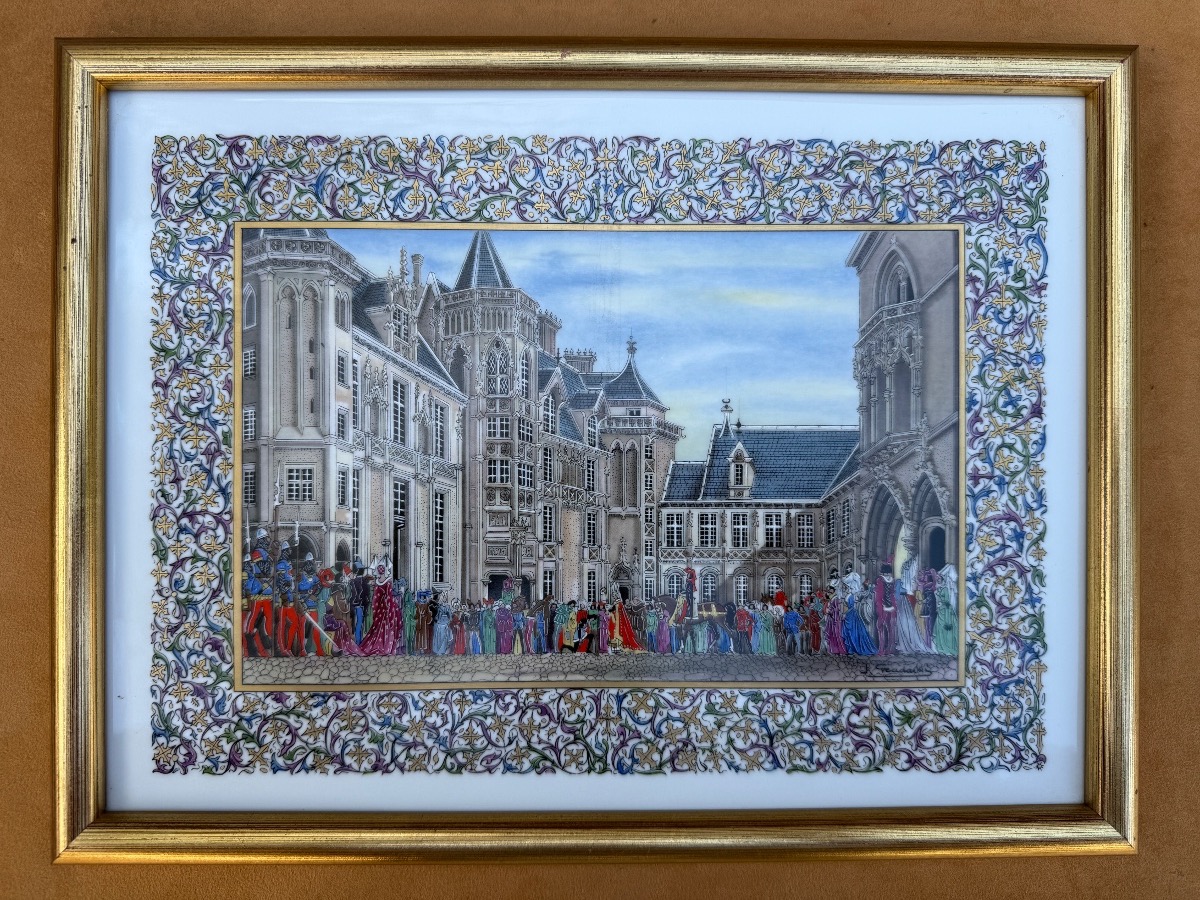 Suite de 6 plaques en porcelaine polychrome représentant les châteaux de la Loire -photo-3