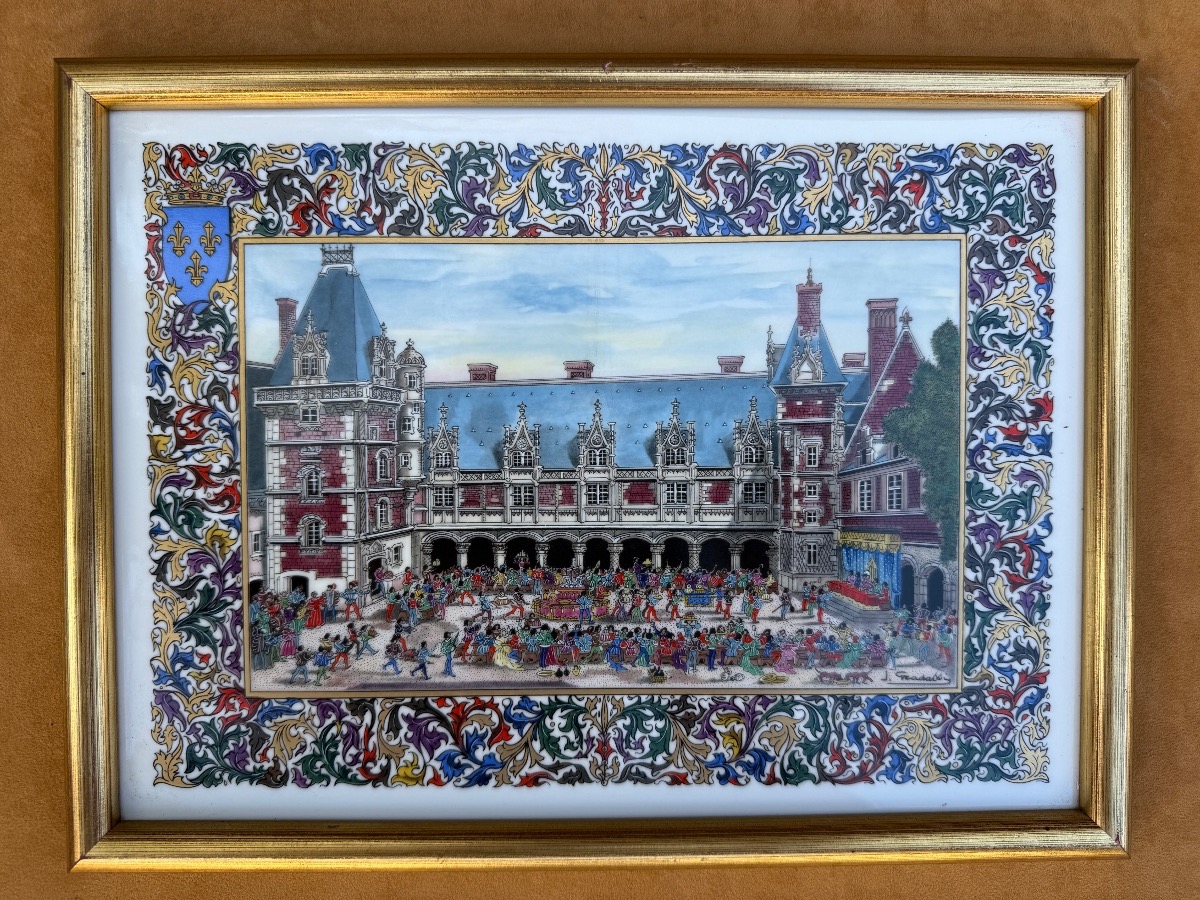 Suite de 6 plaques en porcelaine polychrome représentant les châteaux de la Loire -photo-1