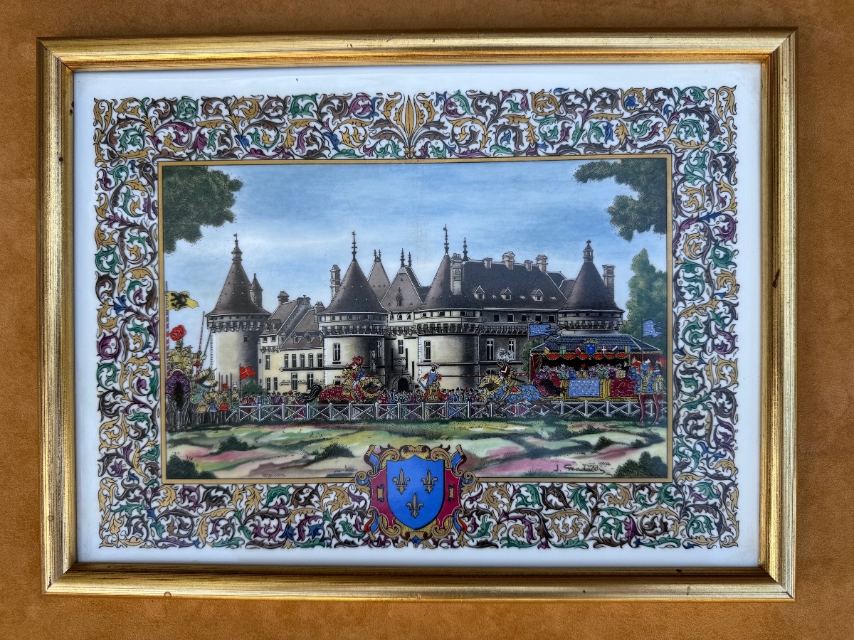 Suite de 6 plaques en porcelaine polychrome représentant les châteaux de la Loire -photo-3