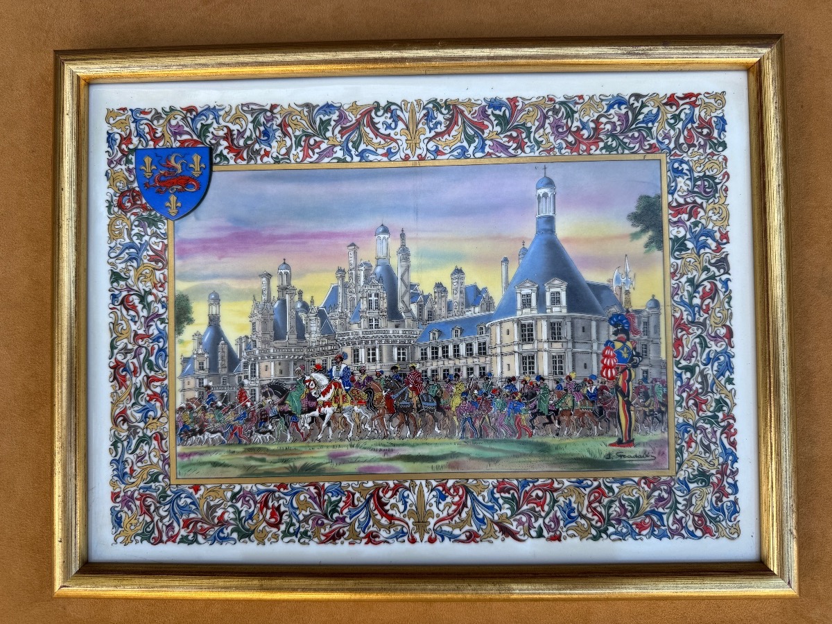 Suite de 6 plaques en porcelaine polychrome représentant les châteaux de la Loire -photo-4