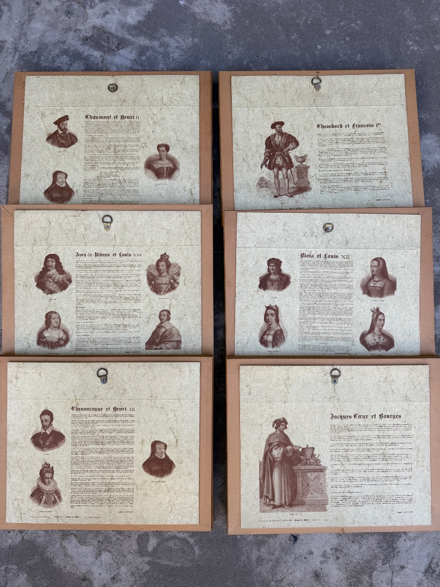 Suite de 6 plaques en porcelaine polychrome représentant les châteaux de la Loire -photo-5