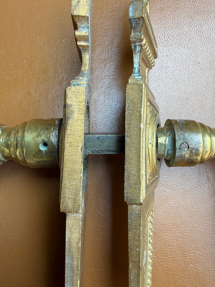 3 Pairs Of Louis XVI-style Bronze Door Handles, Circa 1900, With Protective Plates -photo-4