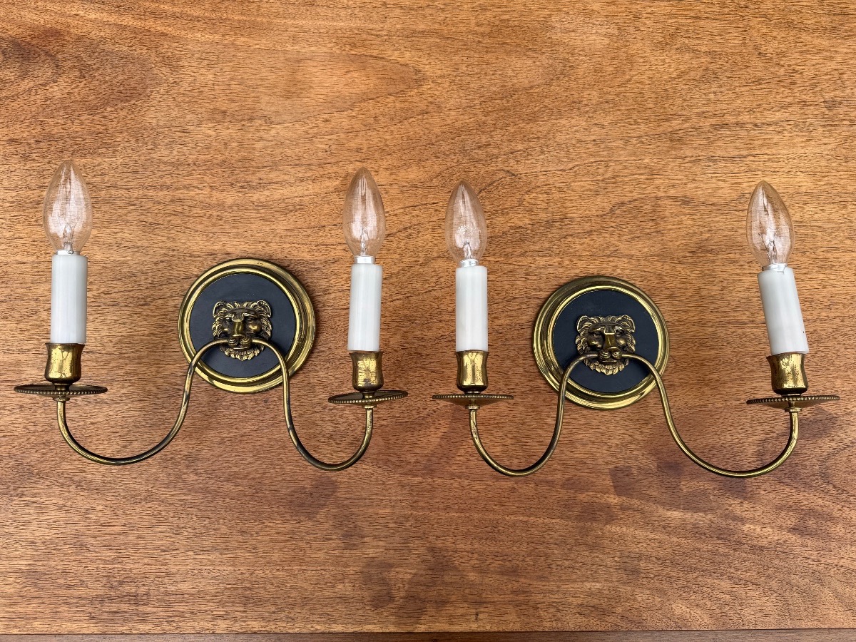 Paire d’appliques en laiton dans le goût de la maison JANSEN, vers 1960-photo-3