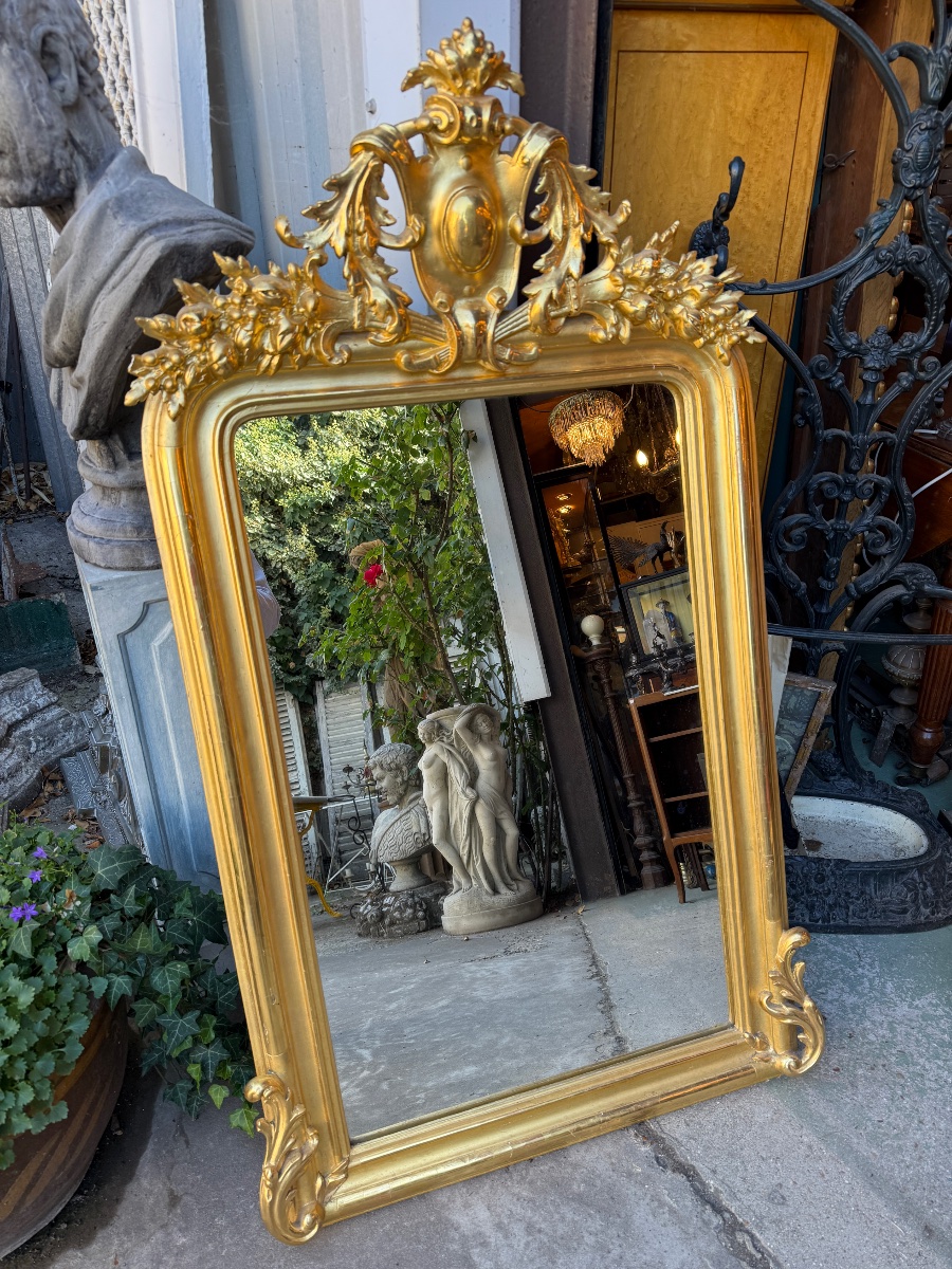 Miroir Napoléon III doré à fronton -photo-2
