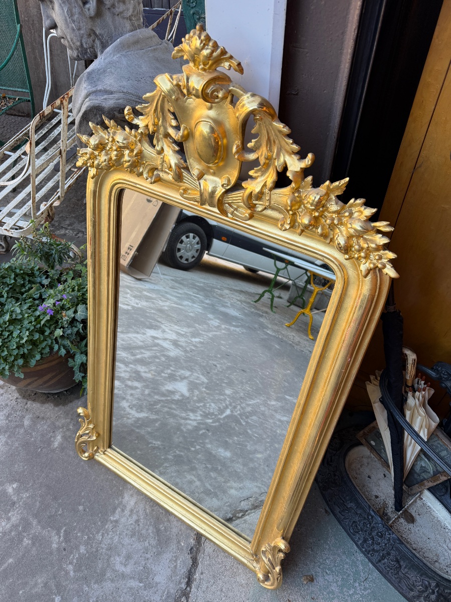 Miroir Napoléon III doré à fronton -photo-3