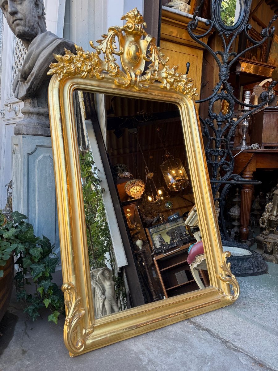 Miroir Napoléon III doré à fronton -photo-4