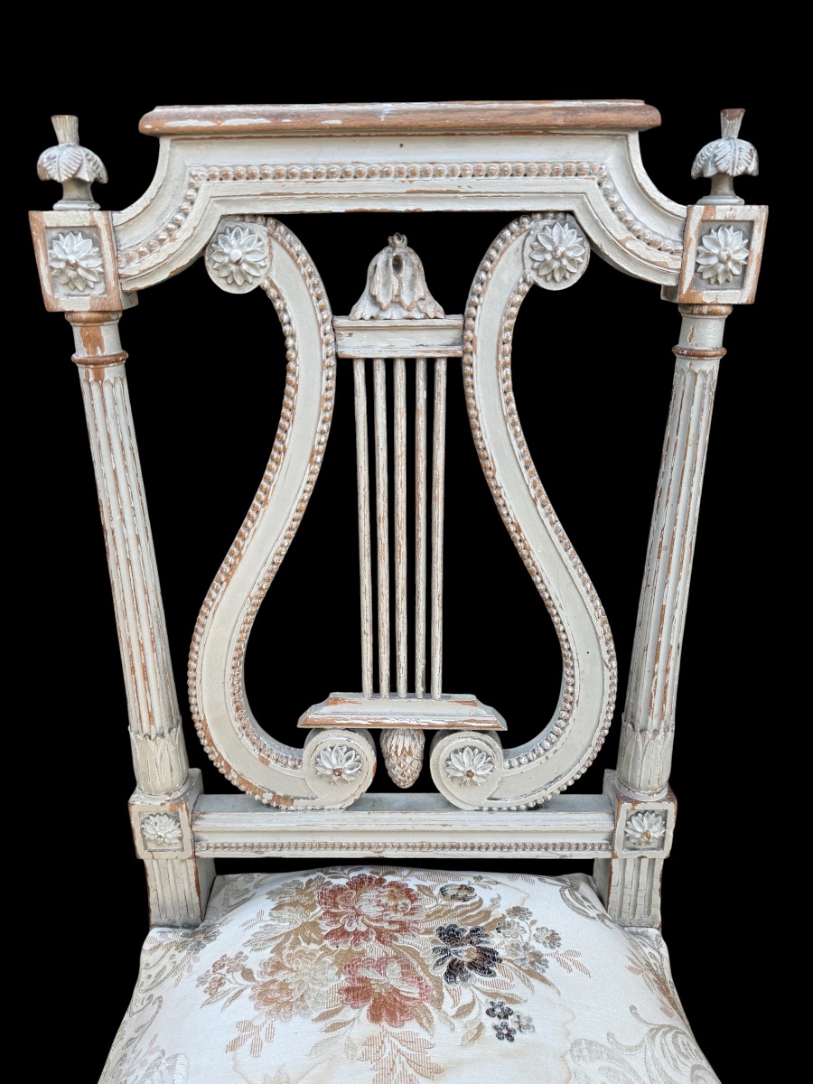 3 chaises de style Louis XVI, dossier lyre, époque Napoléon III -photo-2