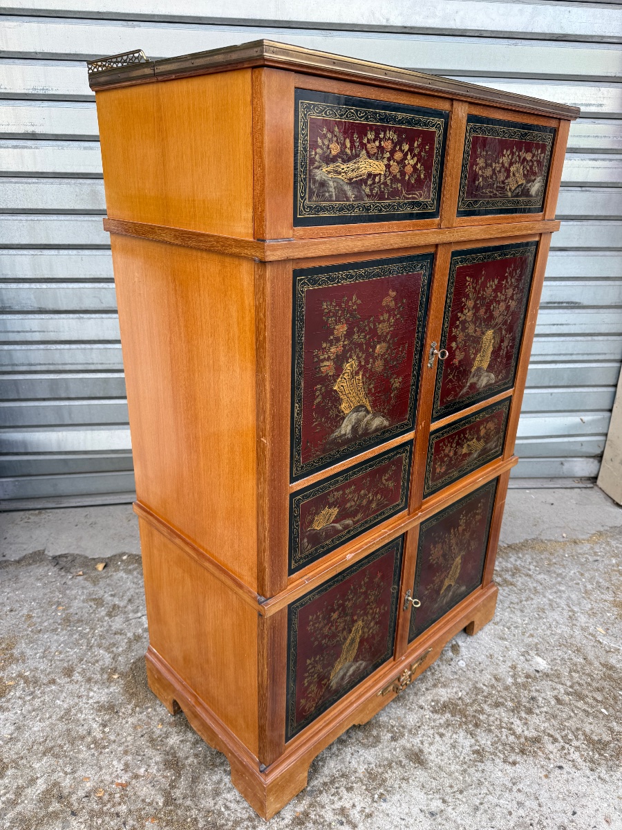 Mahogany Tv Stand With Red Chinese Lacquer Panels, Circa 1960-photo-2
