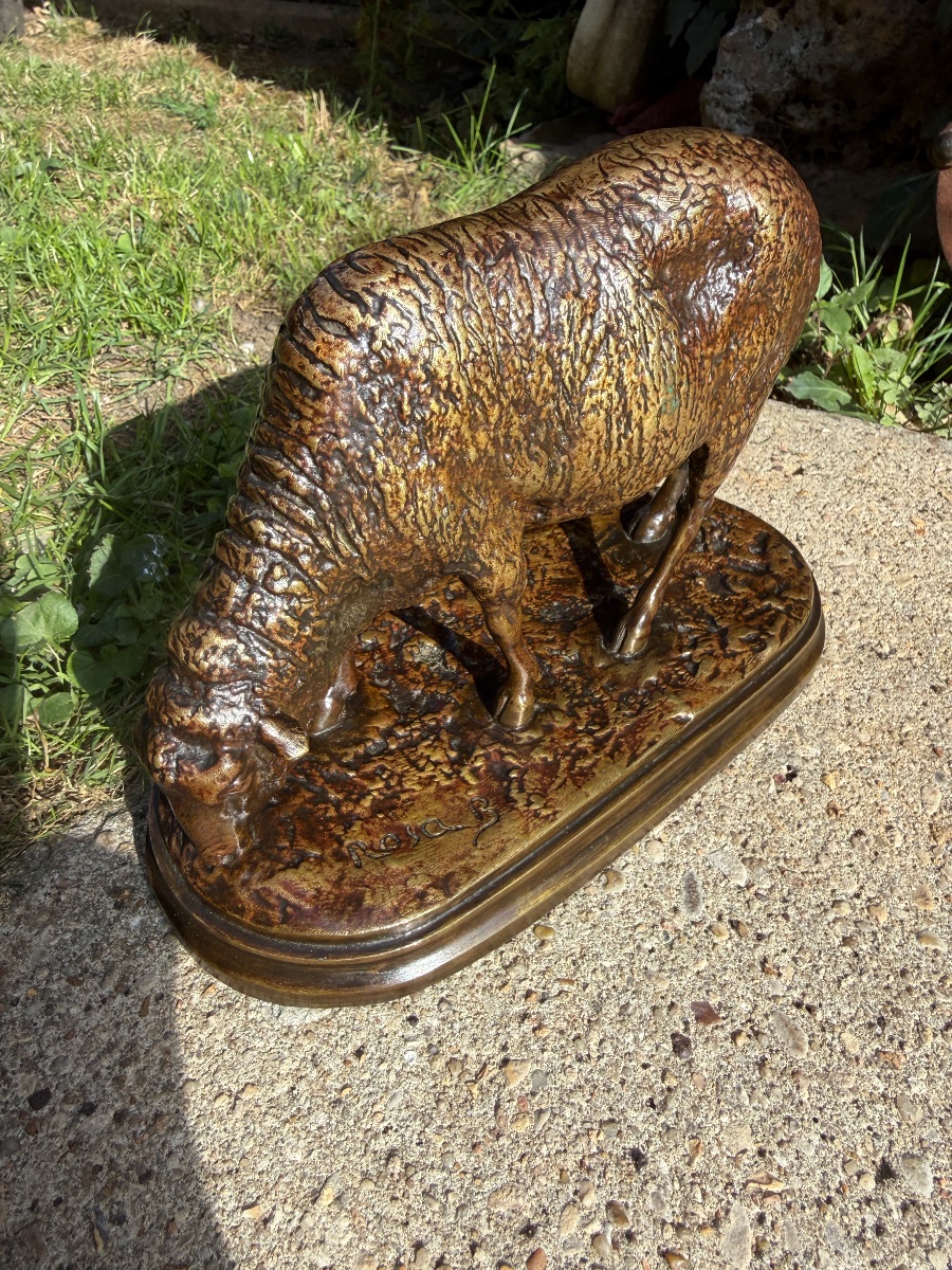 Mouton broutant, Bronze à patine mordoré, signé Rosa Bonheur (1822-1899)-photo-6