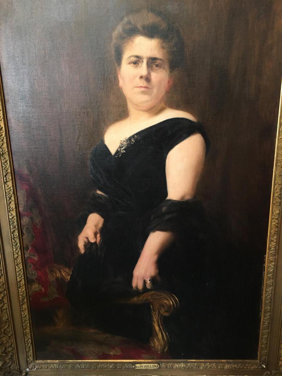 Grand Portrait Of Woman Signed Vollon Alexis (1865-1945)-photo-2