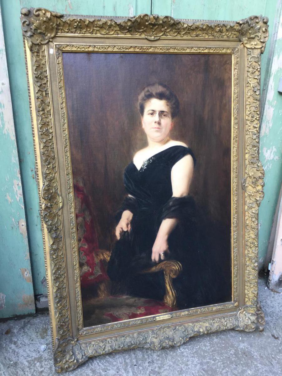 Grand Portrait Of Woman Signed Vollon Alexis (1865-1945),