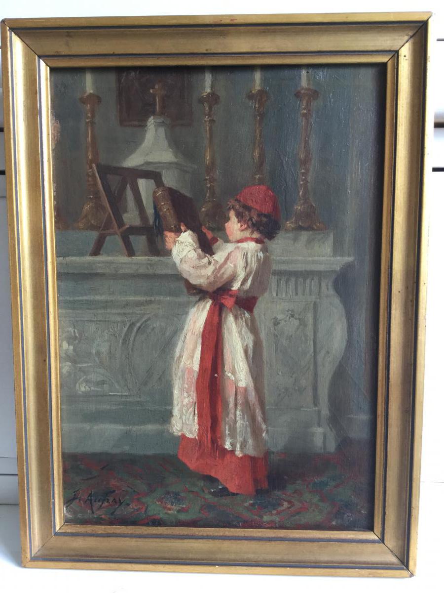 “L’enfant de cœur préparant la messe “ signé Joseph Athanase Aufray (1836-1885).-photo-2