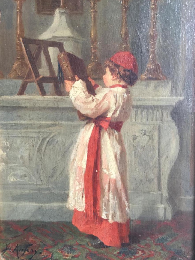 “L’enfant de cœur préparant la messe “ signé Joseph Athanase Aufray (1836-1885).-photo-3