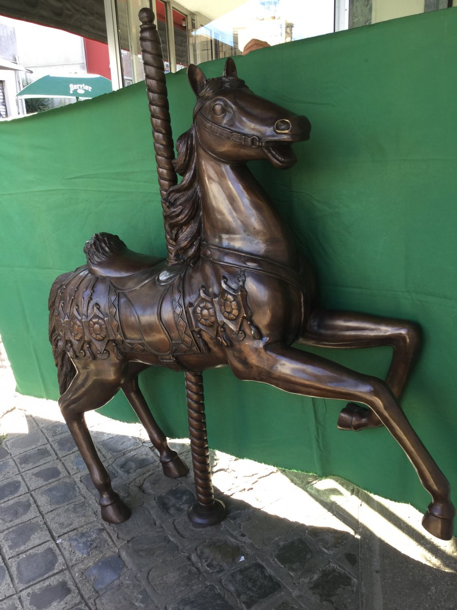Statue en bronze, Cheval De Manège à Patine Brune XXème -photo-4