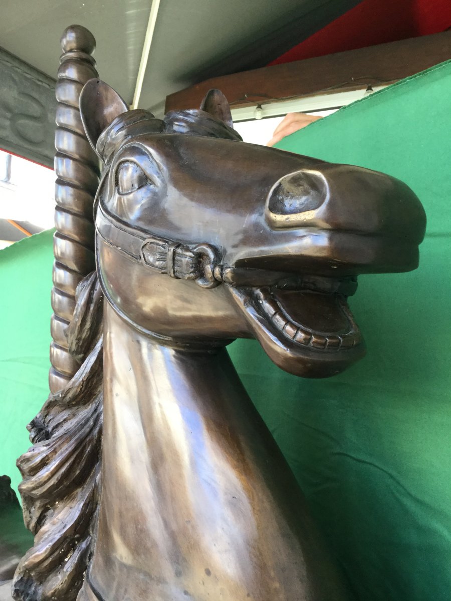 Statue en bronze, Cheval De Manège à Patine Brune XXème -photo-1