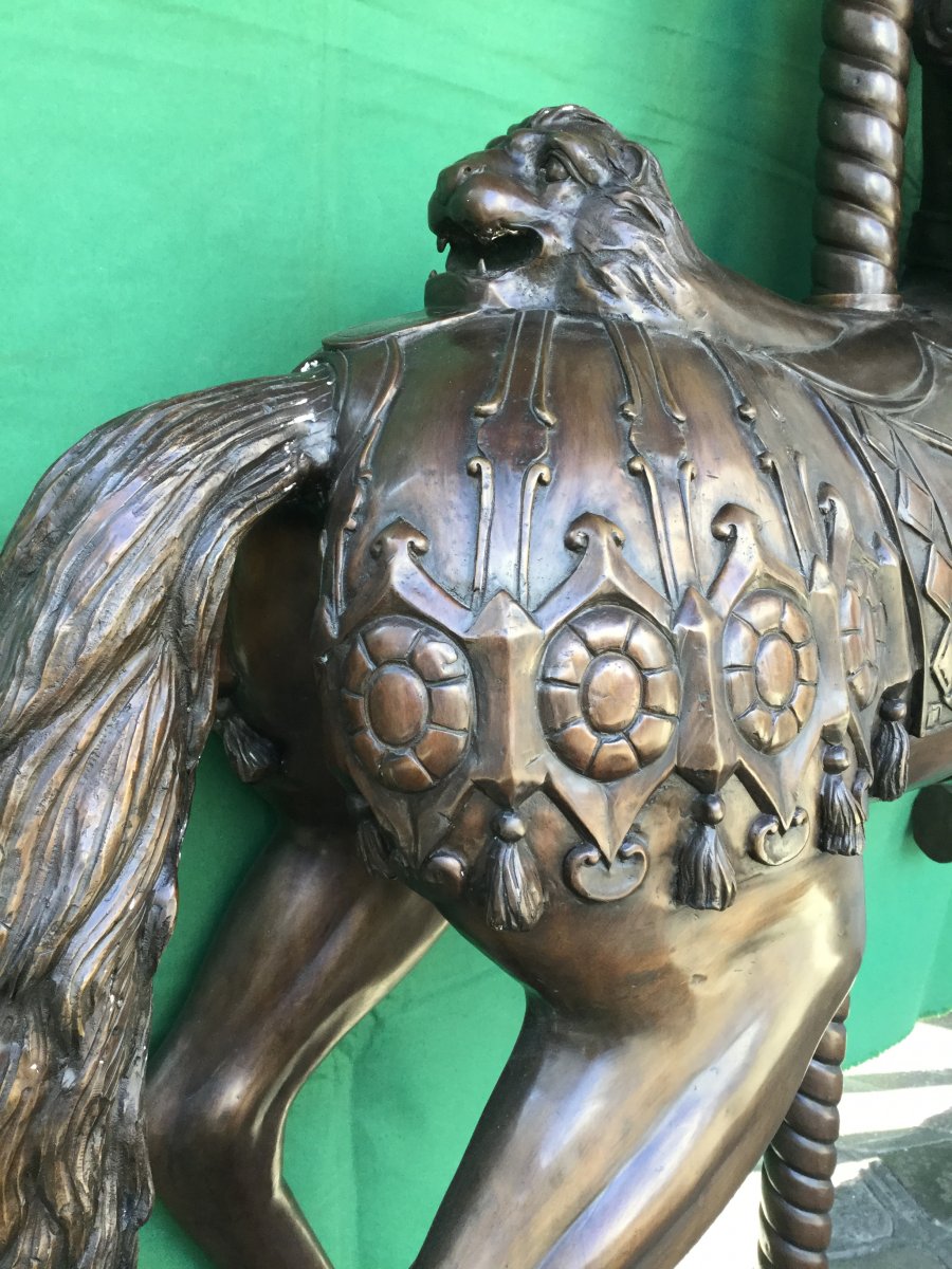 Statue en bronze, Cheval De Manège à Patine Brune XXème -photo-2