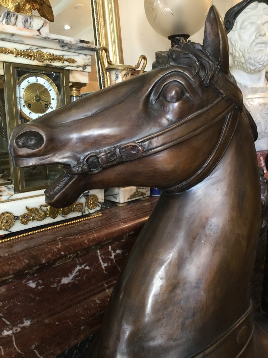 Statue en bronze, Cheval De Manège à Patine Brune XXème -photo-8