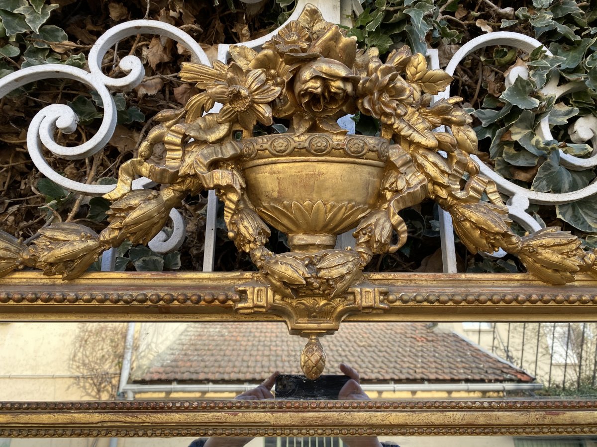 Large XIXth Mirror In Louis XVI Style, With Parecloses-photo-3