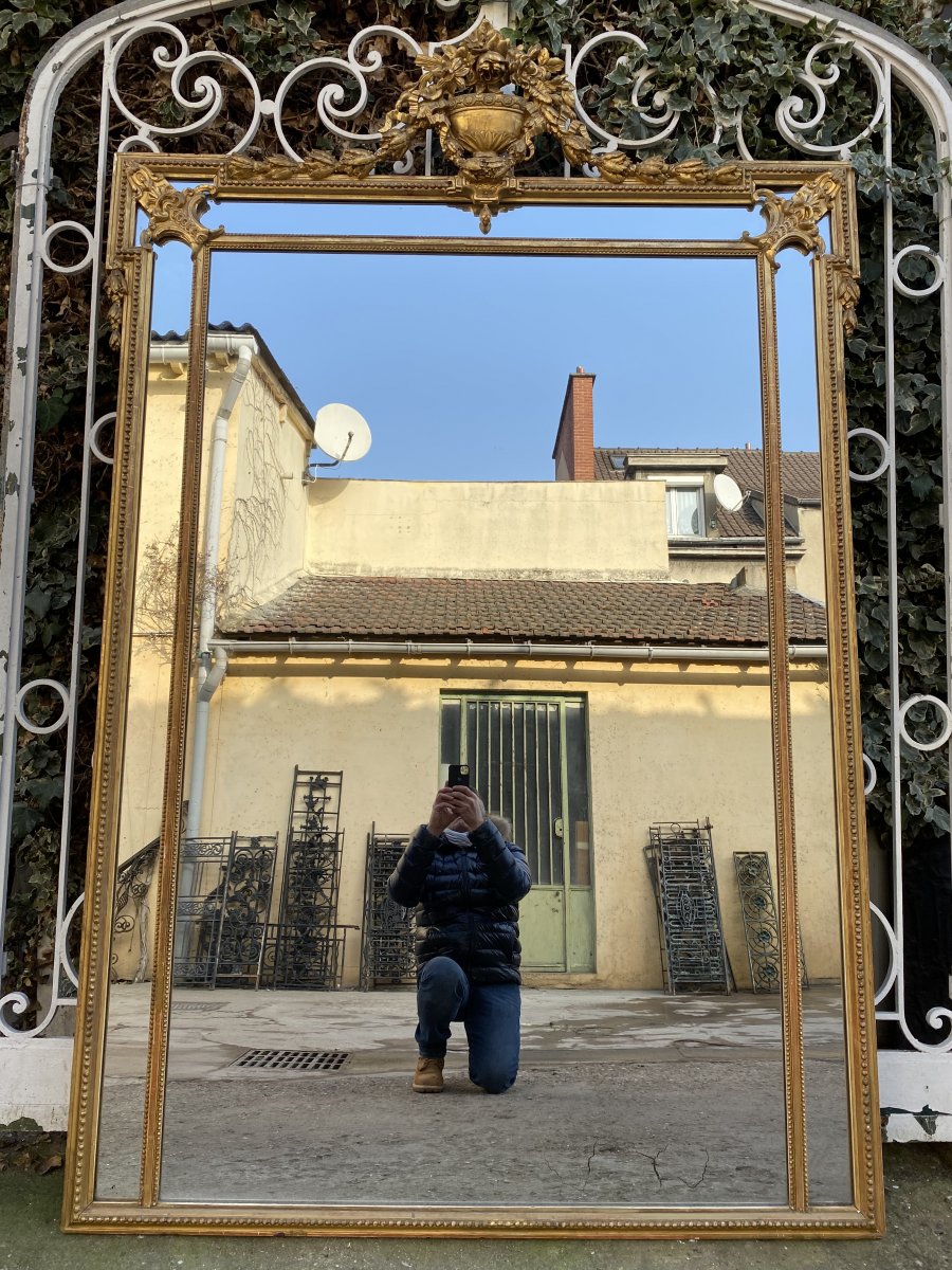 Large XIXth Mirror In Louis XVI Style, With Parecloses-photo-2
