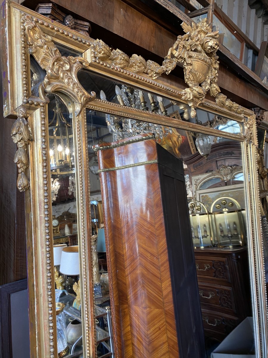 Large XIXth Mirror In Louis XVI Style, With Parecloses-photo-5