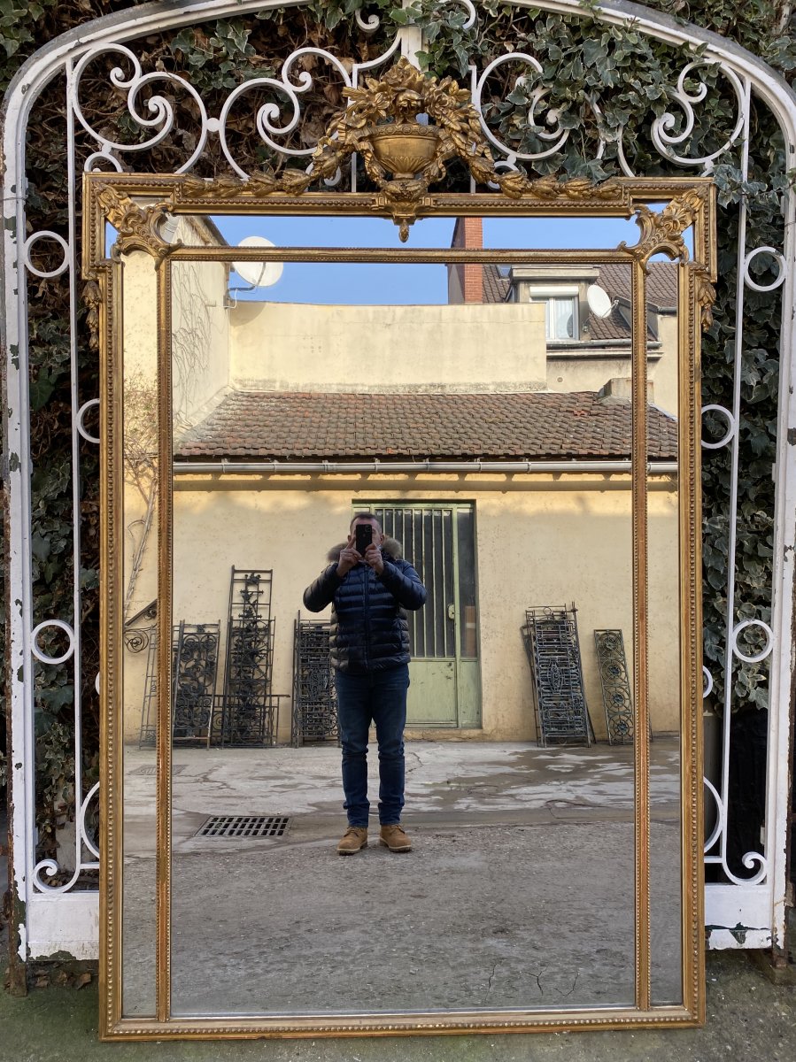 Large XIXth Mirror In Louis XVI Style, With Parecloses
