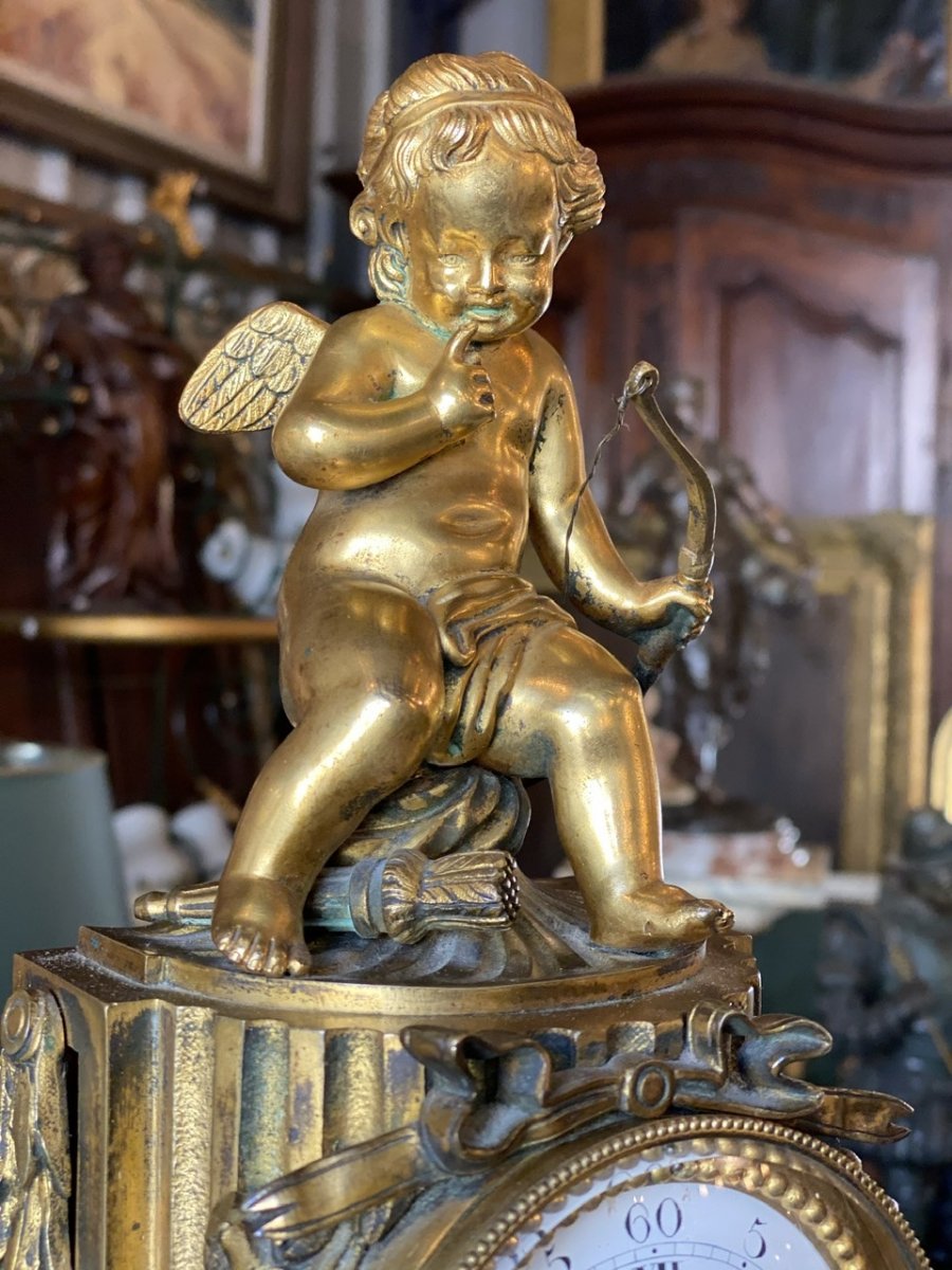 Louis XVI Style Bronze And Marble Cupid Clock, Nineteenth Time-photo-1