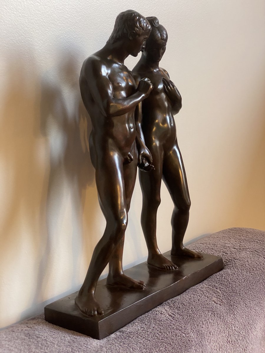 Adam Et Eve, Human Couple, Bronze Ancien Signé Márk Vedres (1870-1961), Hongrie -photo-3