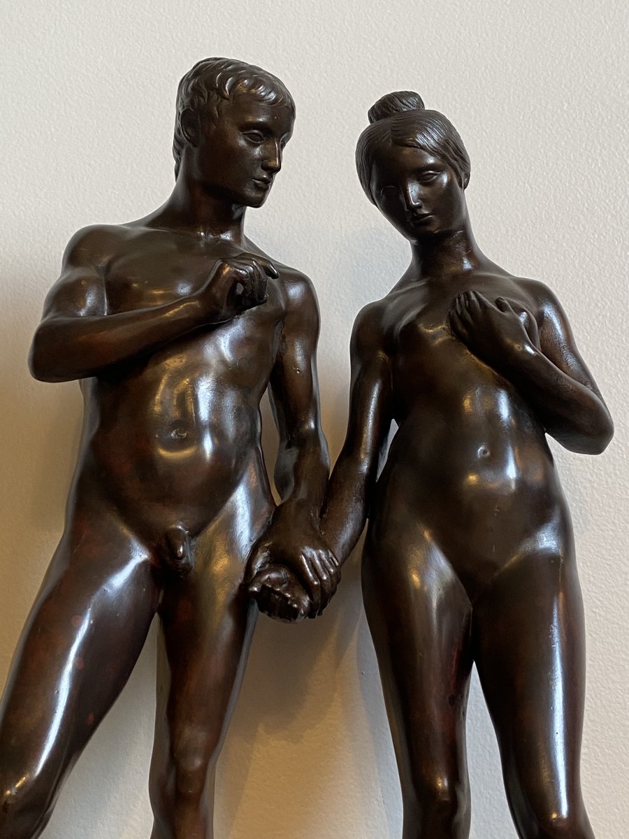 Adam And Eve, Human Couple, Old Bronze Signed Márk Vedres (1870-1961)-photo-2