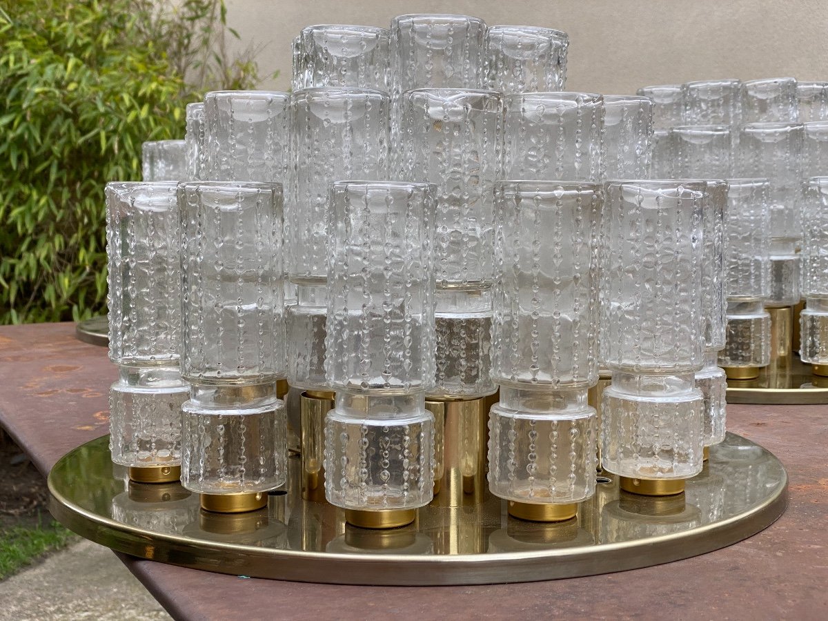 7 Grands Plafonniers par Boris Tabacoff / Limburg, en Laiton Et Verre 1960/70,  Lustre design, luminaires...-photo-4