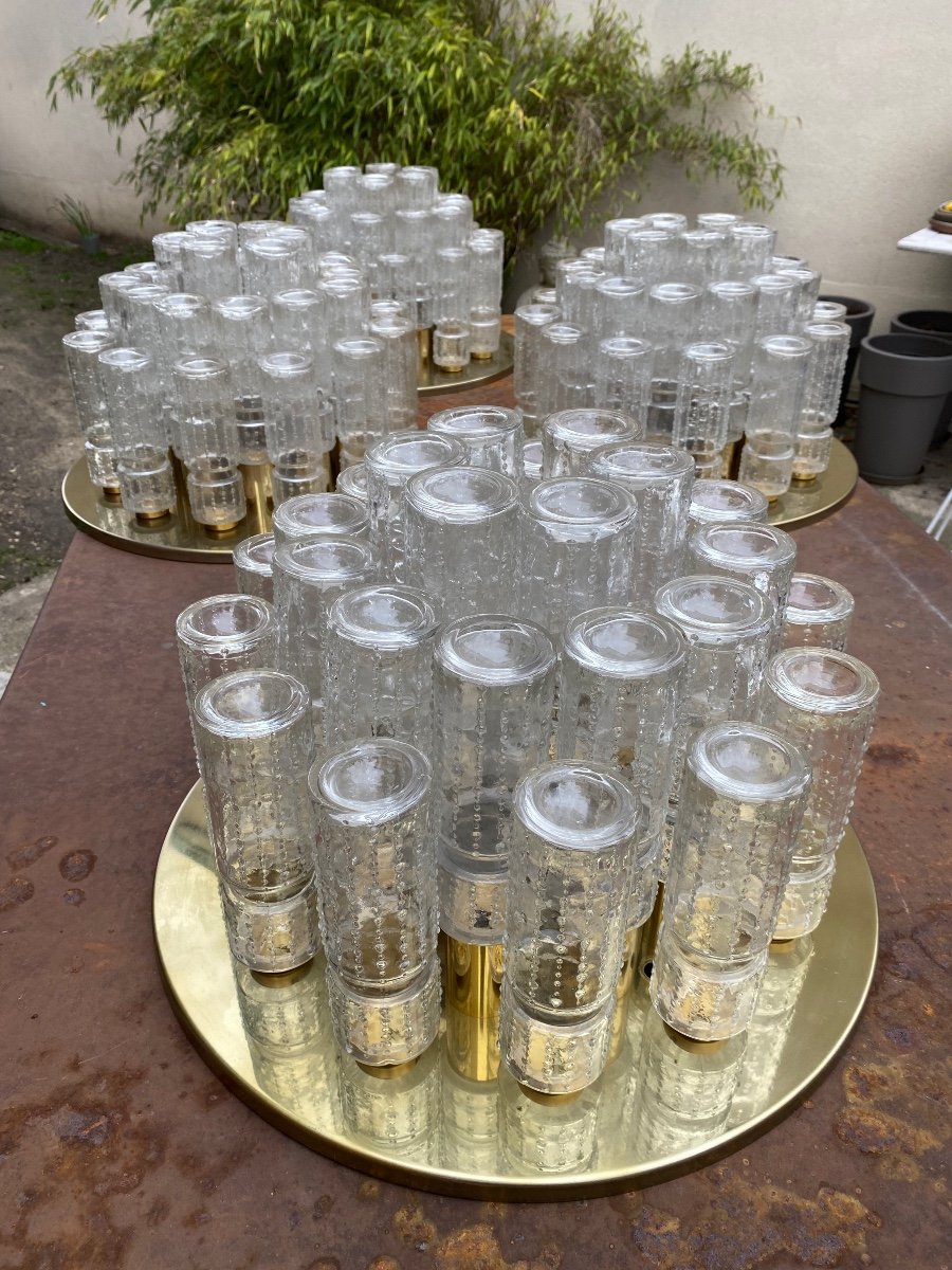 7 Grands Plafonniers par Boris Tabacoff / Limburg, en Laiton Et Verre 1960/70,  Lustre design, luminaires...-photo-3