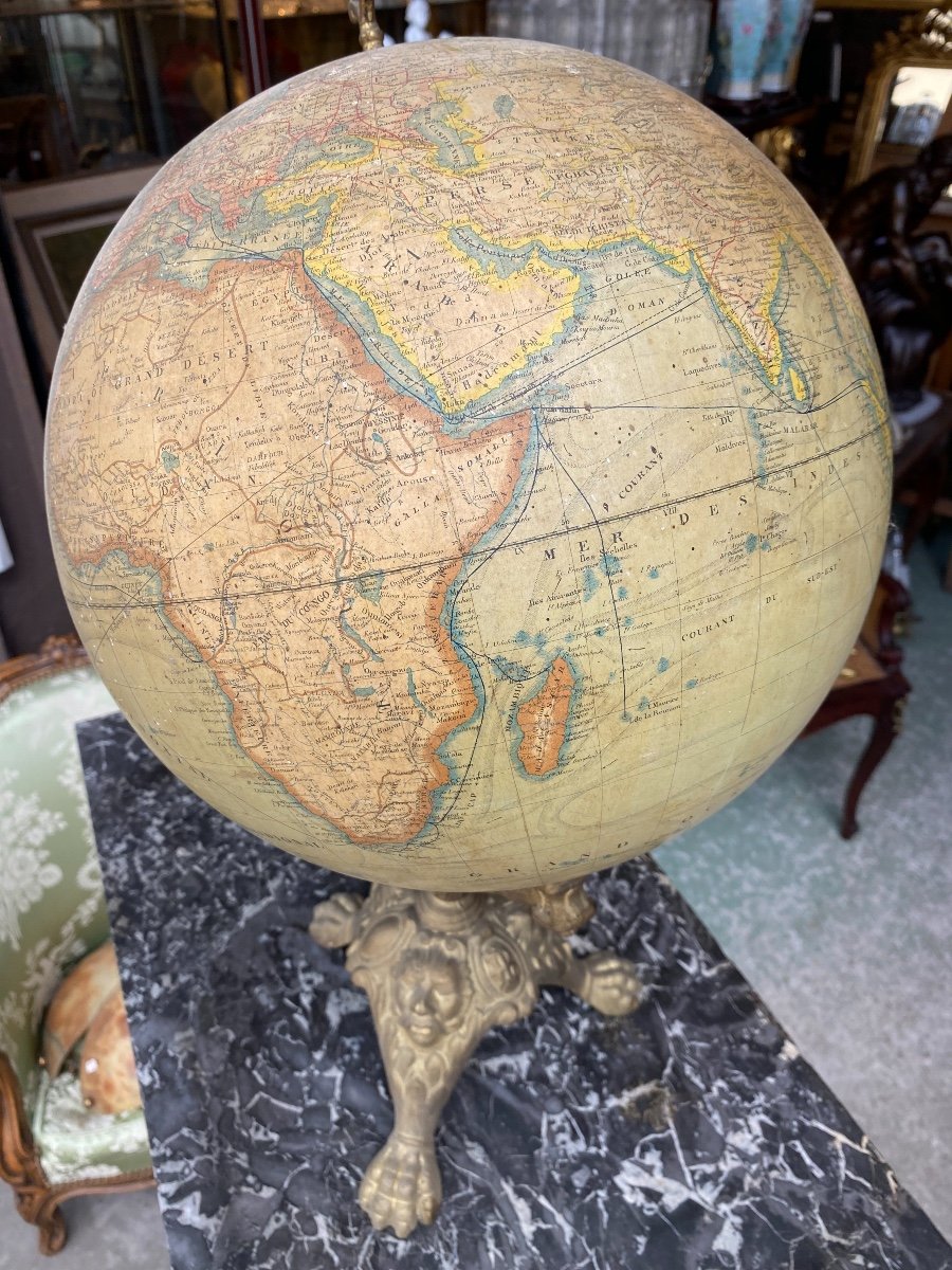 Terrestrial Globe End XIXth On Foot Claw In Cast Iron, By J. Lebègue Paris-photo-3