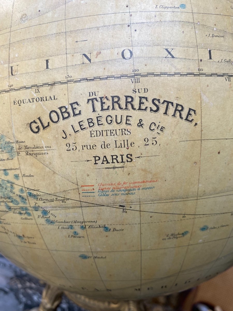 Terrestrial Globe End XIXth On Foot Claw In Cast Iron, By J. Lebègue Paris-photo-5