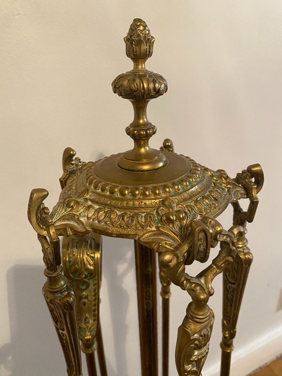 Nécessaire De Cheminée De Style Louis XVI En Bronze Doré, époque Napoléon III -photo-1