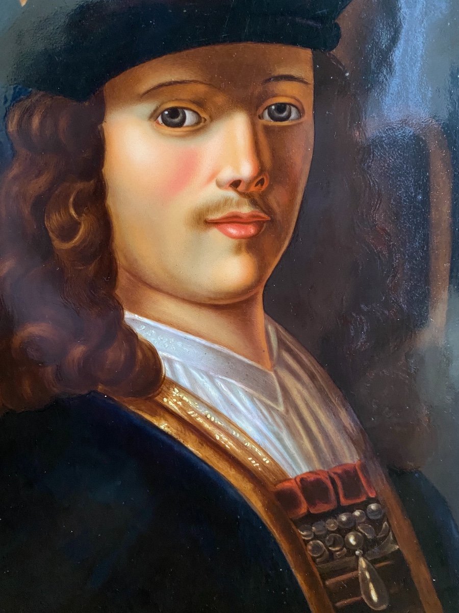 Portrait Of A Man In XIXth Bust In The Taste Of The Renaissance, Oil On Porcelain-photo-5