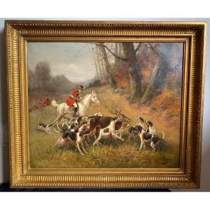 Hunting Painting, XIXth Century, Oil On Canvas Signed Eugène Petit (1838-1886)