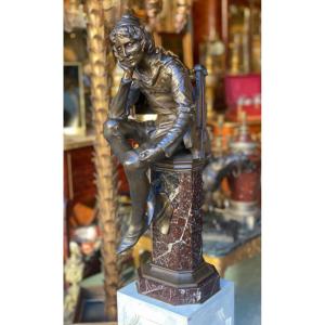 Bronze Sculpture On Nineteenth Marble Base, The Musician