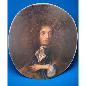 Portrait D’homme à La Perruque époque Louis XIV, Dentelle 
