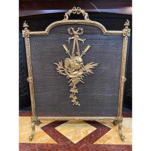 Louis XVI Style Firewall / Fireplace Screen In 19th Century Bronze