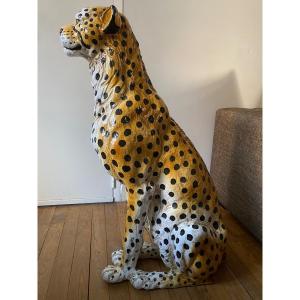 Leopard In Glazed Italian Ceramic Circa 1960/70s