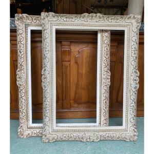Large Pair Of Montparnasse Frames In Carved And White Lacquered Wood, Circa 1940/50