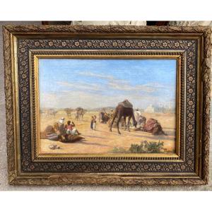 Oil On 19th Century Orientalist Canvas Signed August Carl Libert Lentz (1827-1898)