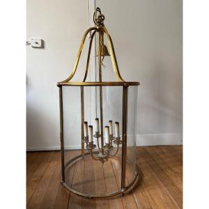 Important Louis XVI Style Lantern In Bronze And Gilded Brass, 6 Lights.