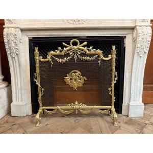 Pare feu de style Louis XVI en bronze doré, époque Napoléon III 