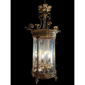 Lanterne de hall de style Louis XVI en bronze doré à 8 Lumières 