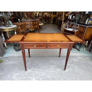 Small Louis XVI-style Mahogany Desk With A Brown Leather Top, 20th Century 