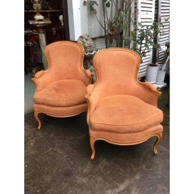 Pair Of Louis XV Style Bergere Beech In Light Beech