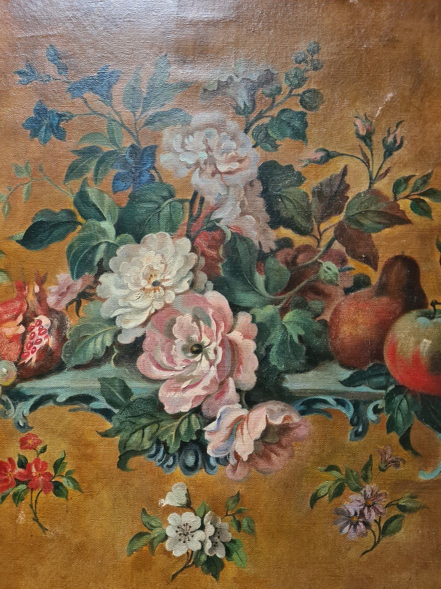 Peinture Decorative Fleurs Dans Le Goût XVIII Eme-photo-4